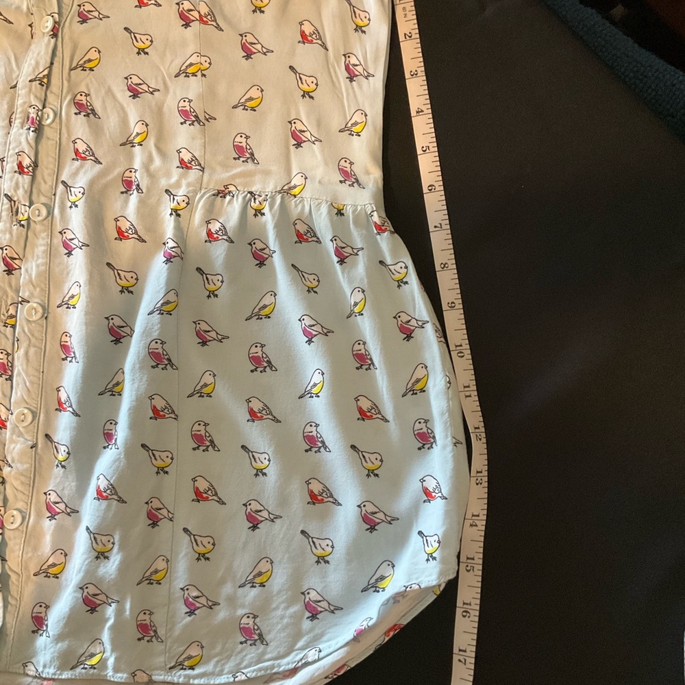 Modcloth Blue Bird Print Buttoned Mandarin Collar Blouse - Picture 7 of 9